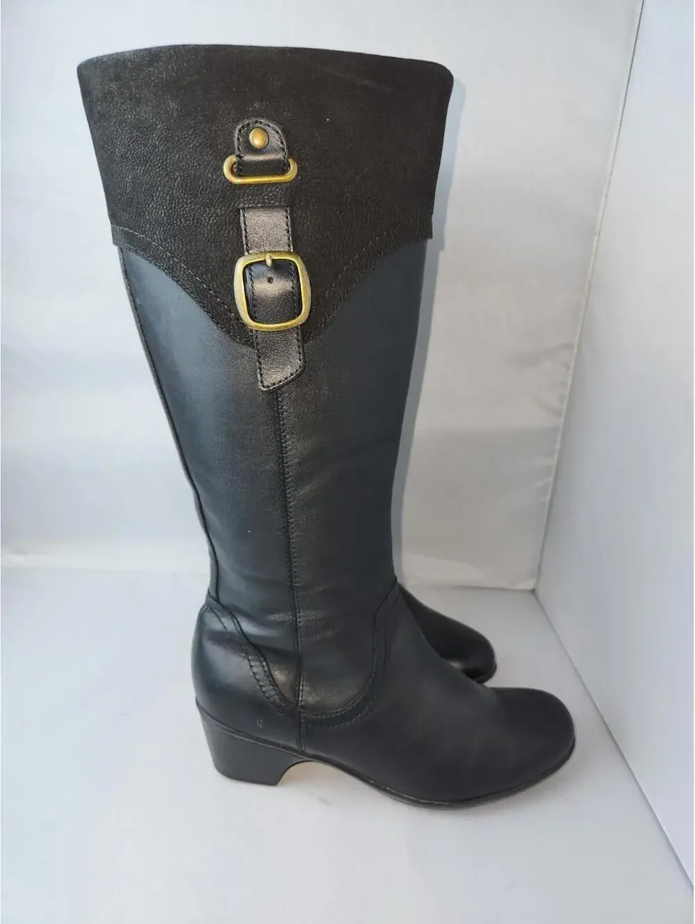 Clark's Marilyn Abby Black Leather Suede Knee-High Boots Size 8.5 M